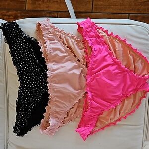 Victoria's Secret Ruffled Rouched Lined Bikini Bottoms XXL POLKA DOT, PINK, HOT